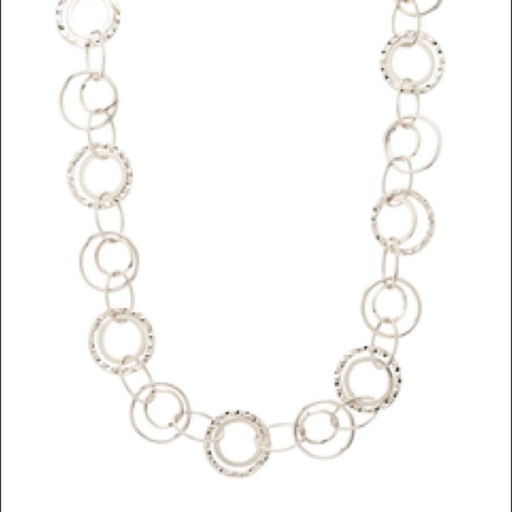 Clarendon silver textured link long necklace